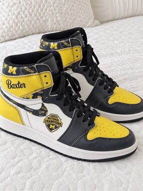 custom Michigan-themed High-Top Sneakers in Yellow, Black & White